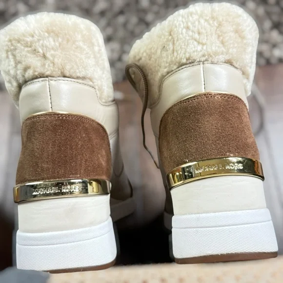 MICHAEL KORS Liv Cream and Brown High-Top Sneakers Size 8 Women - Picture 9 of 15